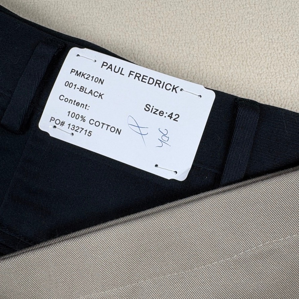 NOS Paul Fredrick Mens 42x30 Cotton Chinos Pants Lot of 2 Black‎ Khaki PMK210N - Picture 3 of 8